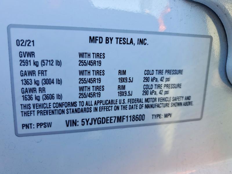 Aukcja sprzedaży 2021 Tesla Model Y, vin: 5YJYGDEE7MF118600, numer aukcji: 99654895