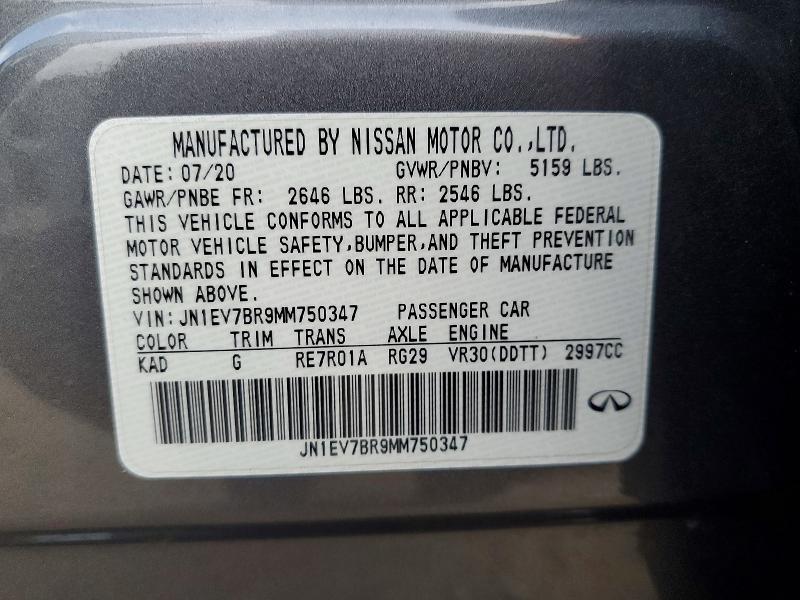 Продаж на аукціоні авто 2021 Infiniti Q50, vin: JN1EV7BR9MM750347, номер лоту: 98724805