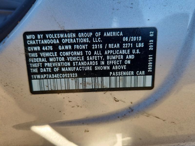 73751395 :رقم المزاد ، 1VWAP7A34EC002323 vin ، 2014 Volkswagen Passat مزاد بيع