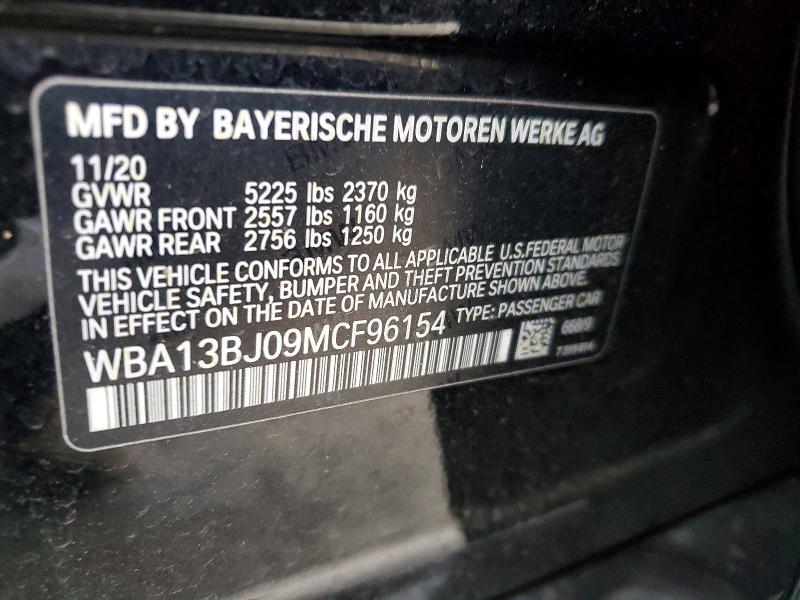 98193115 :رقم المزاد ، WBA13BJ09MCF96154 vin ، 2021 Bmw 530 مزاد بيع