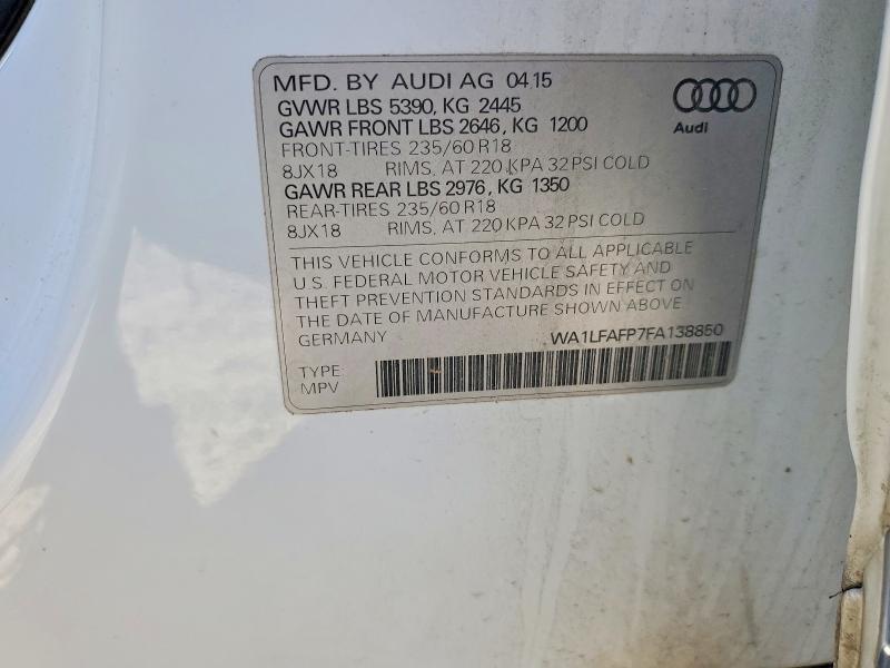 Aukcja sprzedaży 2015 Audi Q5, vin: WA1LFAFP7FA138850, numer aukcji: 72898865