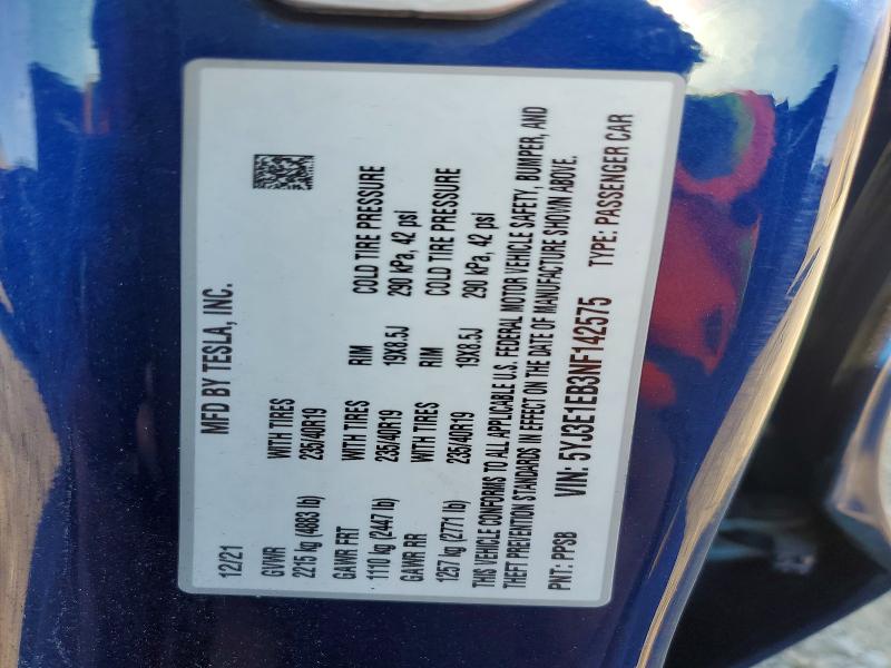 Aukcja sprzedaży 2022 Tesla Model 3, vin: 5YJ3E1EB3NF142575, numer aukcji: 72475425