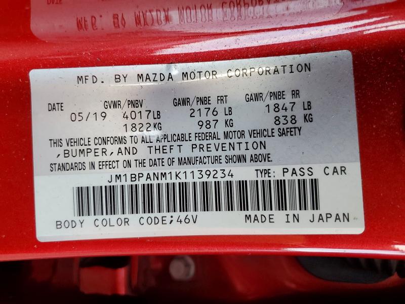 Продажа на аукционе авто 2019 Mazda 3, vin: JM1BPANM1K1139234, номер лота: 73097885
