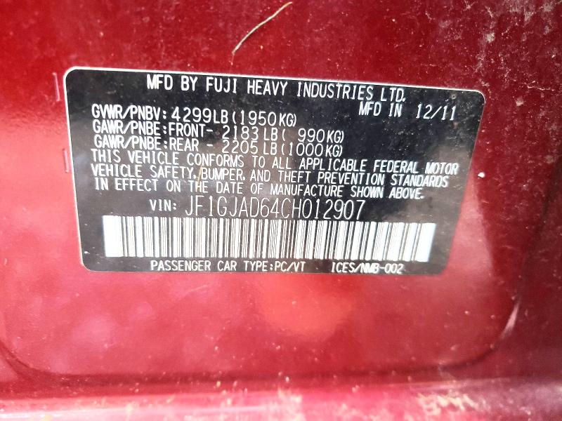 Aukcja sprzedaży 2012 Subaru Impreza, vin: JF1GJAD64CH012907, numer aukcji: 98051355