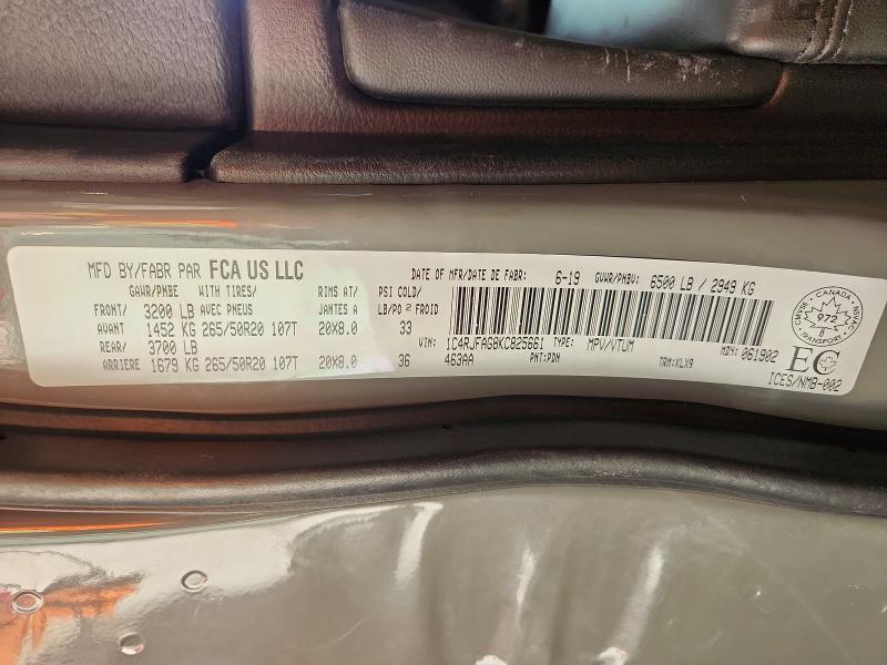 Aukcja sprzedaży 2019 Jeep Grand Cherokee, vin: 1C4RJFAG8KC825661, numer aukcji: 99760805
