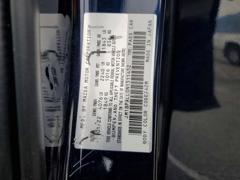2022 Mazda 3 მანქანა იყიდება აუქციონზე, vin: JM1BPALL0N1511452, აუქციონის ნომერი: 73886755