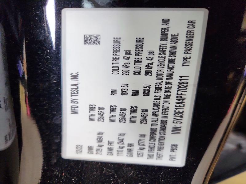 Продаж на аукціоні авто 2023 Tesla Model 3, vin: 5YJ3E1EA4PF702811, номер лоту: 74562495