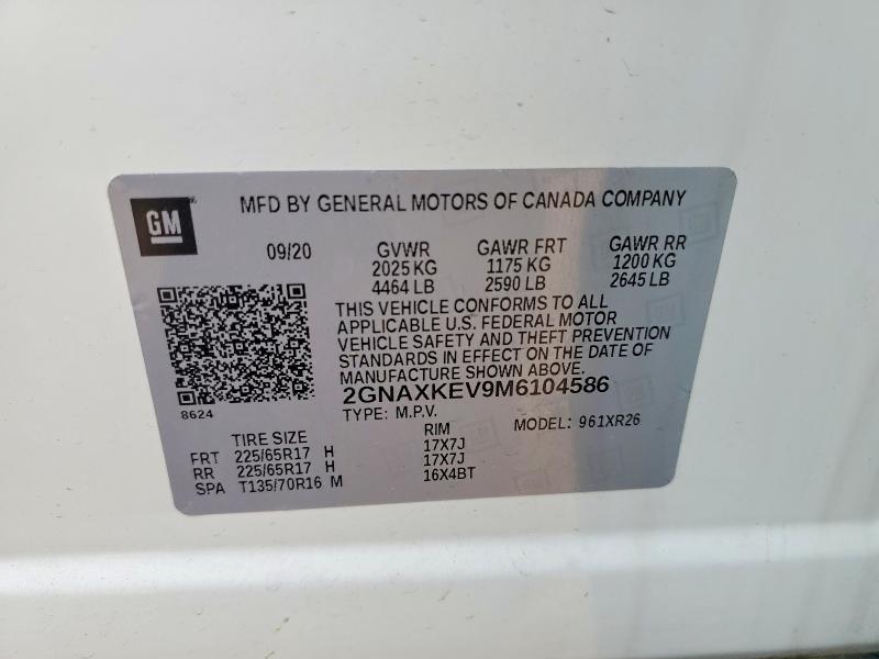 Продажа на аукционе авто 2021 Chevrolet Equinox, vin: 2GNAXKEV9M6104586, номер лота: 72958085