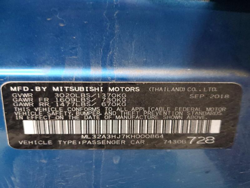 Продаж на аукціоні авто 2019 Mitsubishi Mirage, vin: ML32A3HJ7KH000864, номер лоту: 72171535