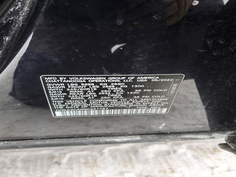 73991955 :رقم المزاد ، 1V2LC2CA9NC221797 vin ، 2022 Volkswagen Atlas Cross Sport مزاد بيع