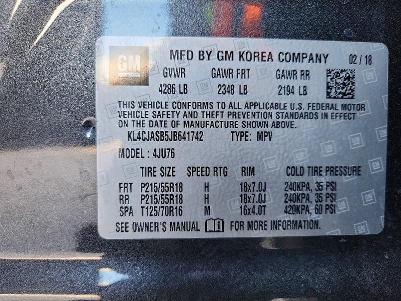 75317625 :رقم المزاد ، KL4CJASB5JB641742 vin ، 2018 Buick Encore مزاد بيع