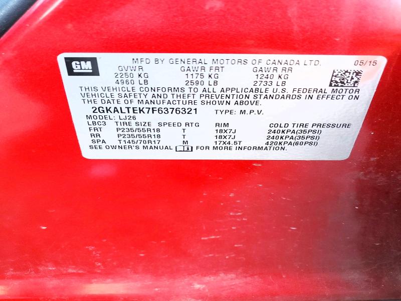 Aukcja sprzedaży 2015 Gmc Terrain, vin: 2GKALTEK7F6376321, numer aukcji: 73029155