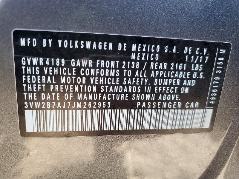 75278765 :رقم المزاد ، 3VW2B7AJ7JM262953 vin ، 2018 Volkswagen Jetta مزاد بيع