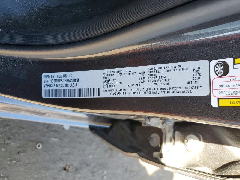 2024 Ram 1500 Big H მანქანა იყიდება აუქციონზე, vin: 1C6RREBG2RN209896, აუქციონის ნომერი: 74656375
