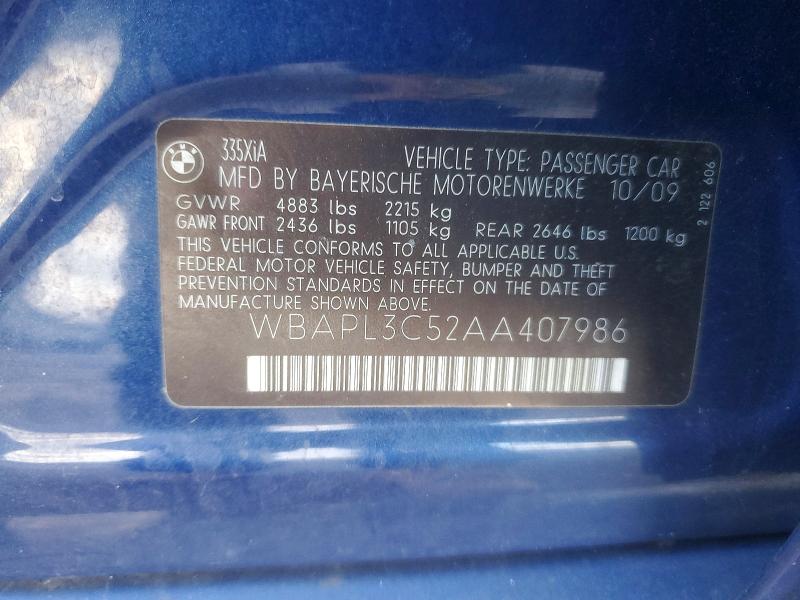 Продажа на аукционе авто 2010 Bmw 335, vin: WBAPL3C52AA407986, номер лота: 99181675
