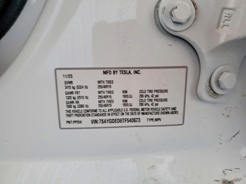 Aukcja sprzedaży 2026 Tesla Model Y, vin: 7SAYGDED6TF540673, numer aukcji: 99555975