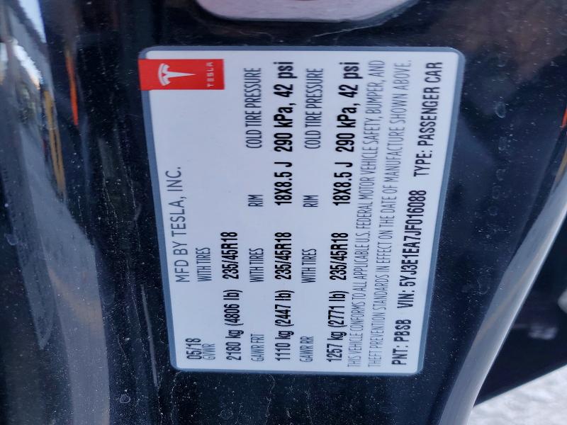 2018 Tesla Model 3 მანქანა იყიდება აუქციონზე, vin: 5YJ3E1EA7JF016088, აუქციონის ნომერი: 73080785