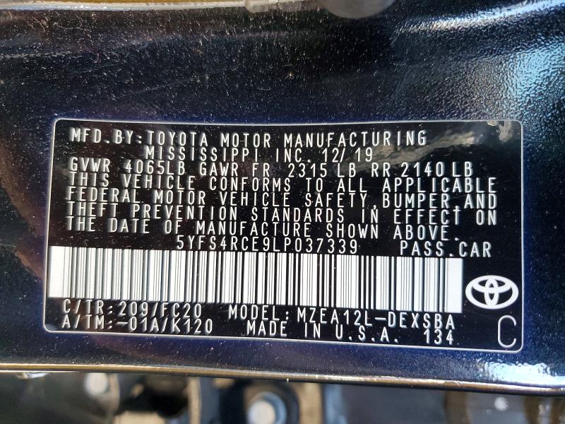 Продажа на аукционе авто 2020 Toyota Corolla, vin: 5YFS4RCE9LP037339, номер лота: 72866825