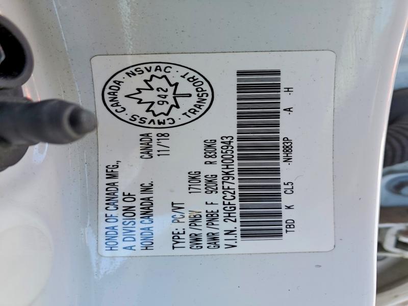 98166335 :رقم المزاد ، 2HGFC2F79KH005943 vin ، 2019 Honda Civic مزاد بيع