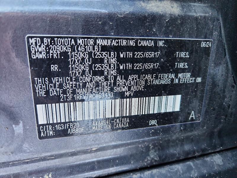 73712355 :رقم المزاد ، 2T3F1RFV7RC463133 vin ، 2024 Toyota Rav4 مزاد بيع