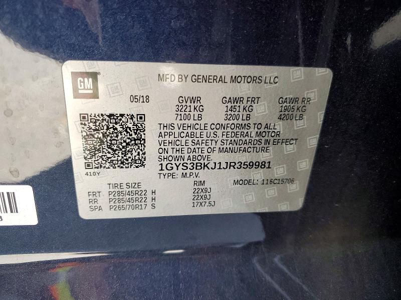 Aukcja sprzedaży 2018 Cadillac Escalade, vin: 1GYS3BKJ1JR359981, numer aukcji: 98500295