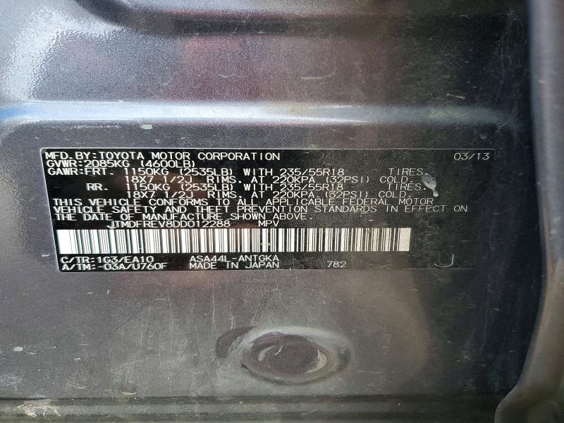 Auction sale of the 2013 Toyota Rav4, vin: JTMDFREV8DD012288, lot number: 74000565