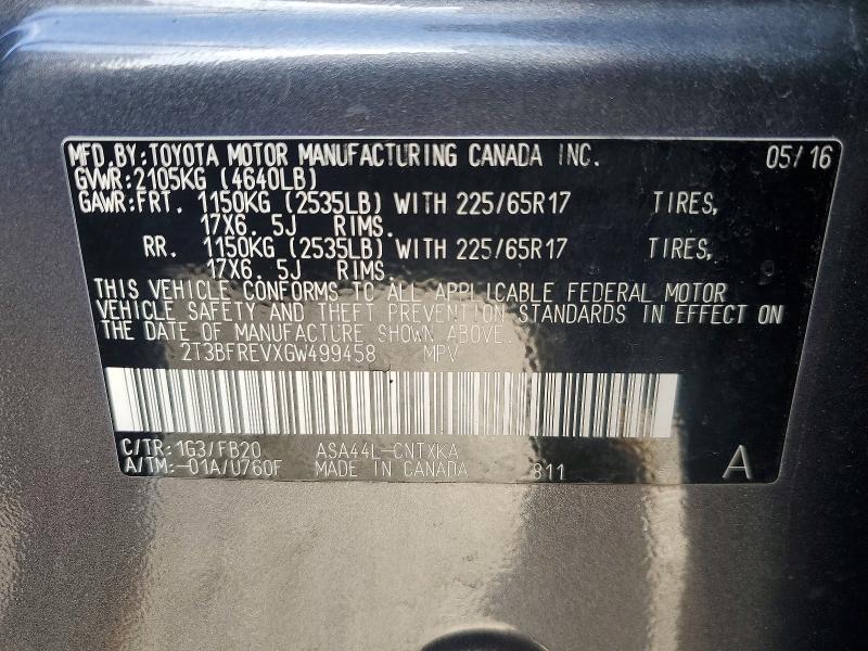 2016 Toyota Rav4 მანქანა იყიდება აუქციონზე, vin: 2T3BFREVXGW499458, აუქციონის ნომერი: 98796535