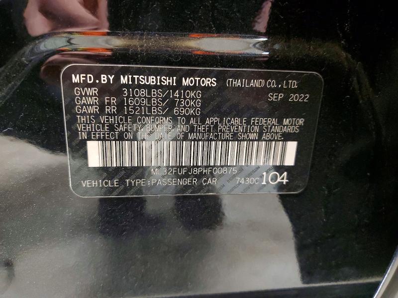 Aukcja sprzedaży 2023 Mitsubishi Mirage, vin: ML32FUFJ8PHF00875, numer aukcji: 72728245