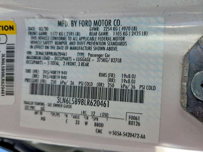 Продаж на аукціоні авто 2020 Lincoln Mkz, vin: 3LN6L5B98LR620461, номер лоту: 99055495