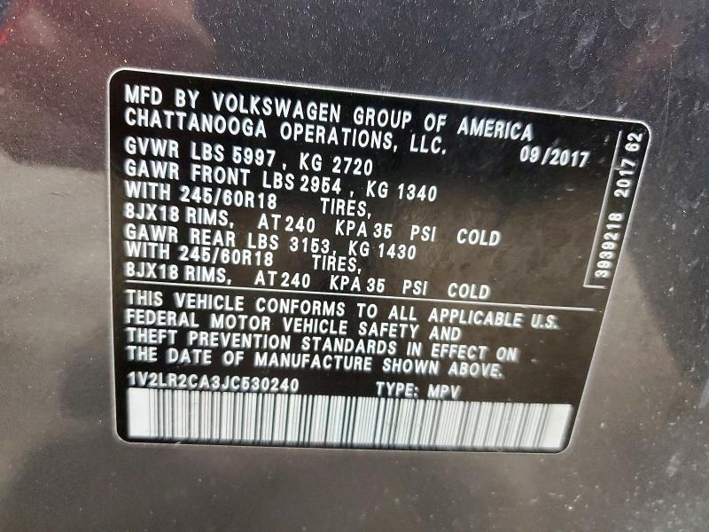 75208515 :رقم المزاد ، 1V2LR2CA3JC530240 vin ، 2018 Volkswagen Atlas مزاد بيع