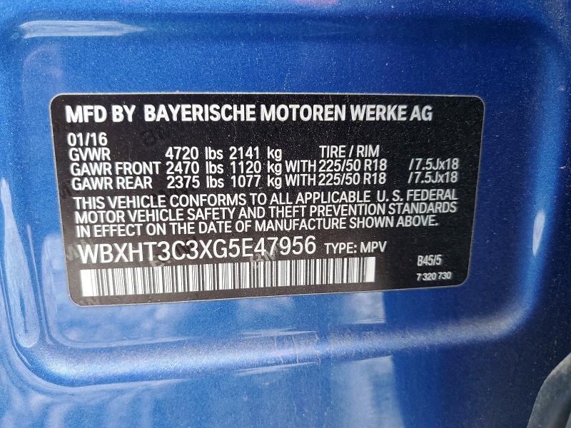 2016 Bmw X1 მანქანა იყიდება აუქციონზე, vin: WBXHT3C3XG5E47956, აუქციონის ნომერი: 73707505