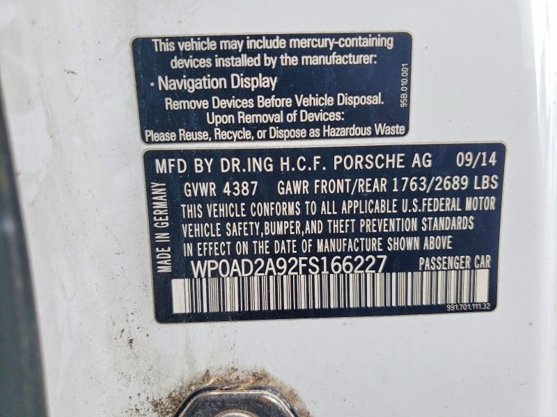 74494825 :رقم المزاد ، WP0AD2A92FS166227 vin ، 2015 Porsche 911 Turbo مزاد بيع