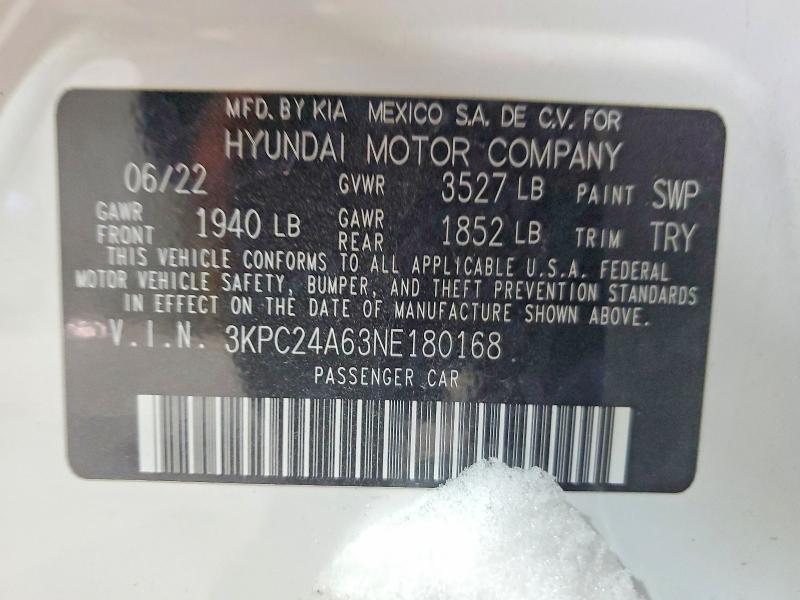 Aukcja sprzedaży 2022 Hyundai Accent, vin: 3KPC24A63NE180168, numer aukcji: 74388865