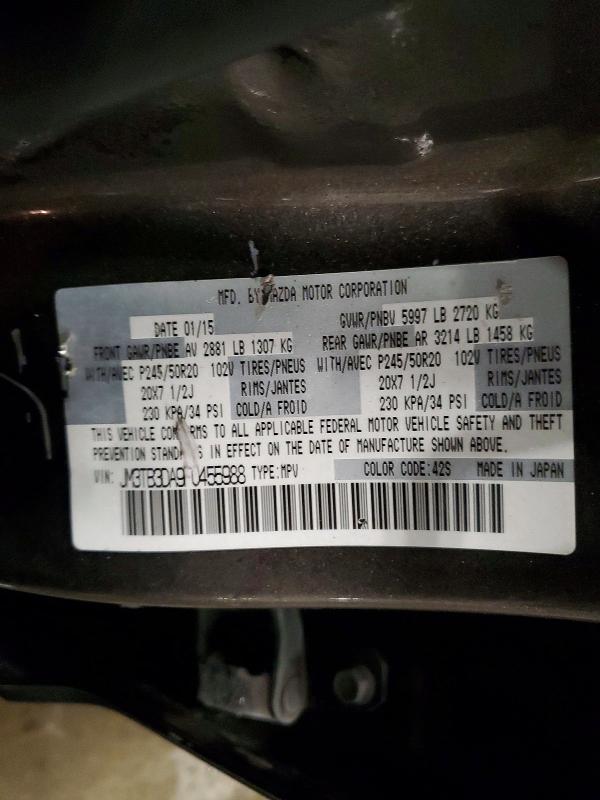 2015 Mazda Cx-9 Grand მანქანა იყიდება აუქციონზე, vin: JM3TB3DA9F0455988, აუქციონის ნომერი: 74004285