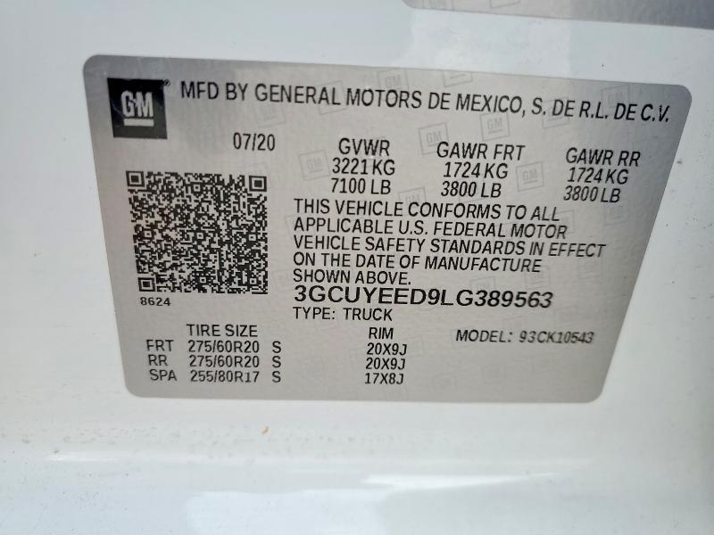 Aukcja sprzedaży 2020 Chevrolet Silverado, vin: 3GCUYEED9LG389563, numer aukcji: 74066625