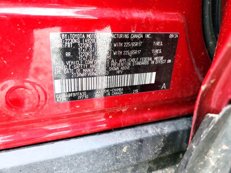 72255665 :رقم المزاد ، 2T3RWRFV6RW243463 vin ، 2024 Toyota Rav4 مزاد بيع