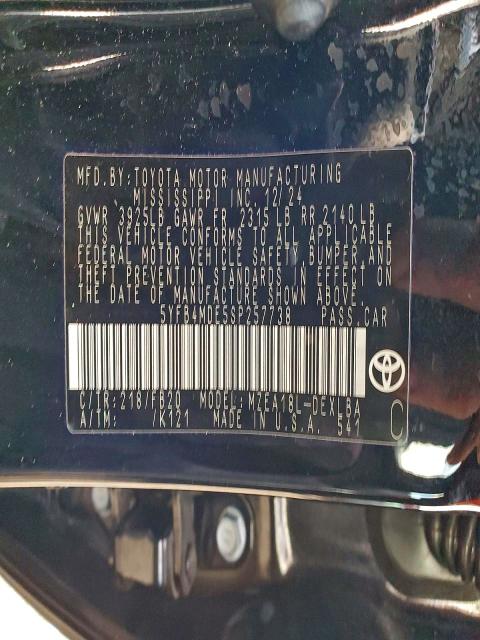 2025 Toyota Corolla მანქანა იყიდება აუქციონზე, vin: 5YFB4MDE5SP257738, აუქციონის ნომერი: 98236245