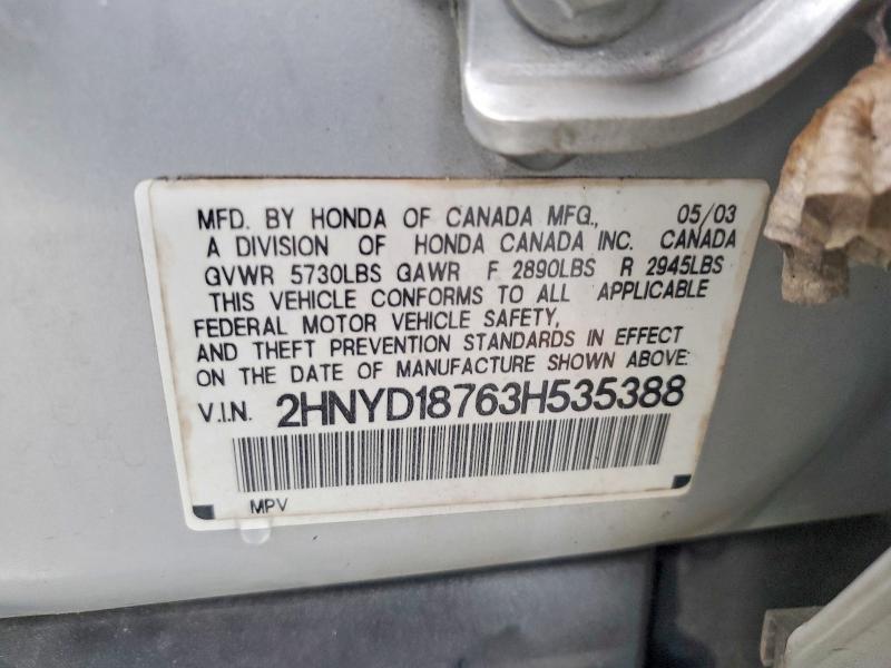 73079245 :رقم المزاد ، 2HNYD18763H535388 vin ، 2003 Acura Mdx مزاد بيع