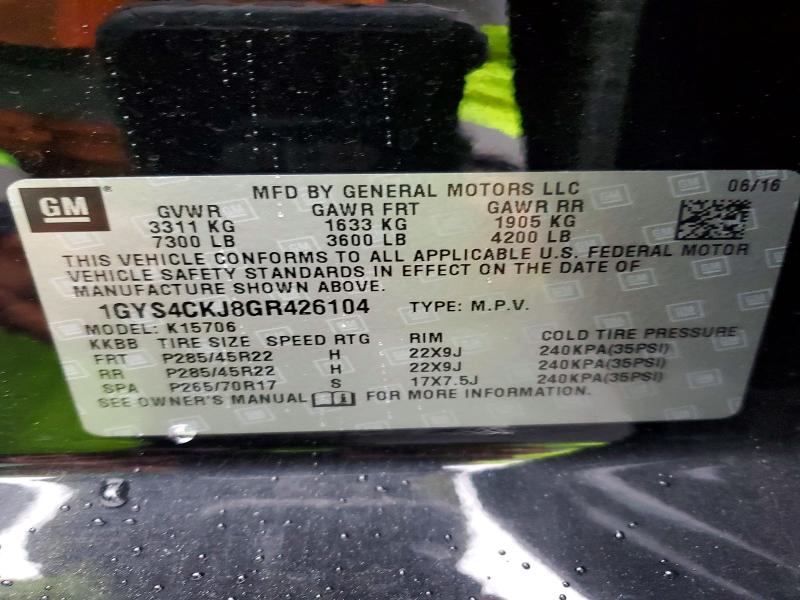 Продаж на аукціоні авто 2016 Cadillac Escalade, vin: 1GYS4CKJ8GR426104, номер лоту: 99214065