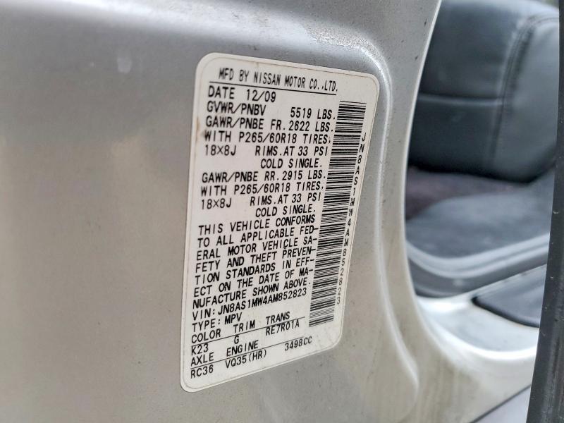 Продажа на аукционе авто 2010 Infiniti Fx35, vin: JN8AS1MW4AM852823, номер лота: 74590785