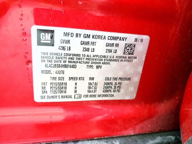 74548745 :رقم المزاد ، KL4CJBSB4HB014403 vin ، 2017 Buick Encore مزاد بيع