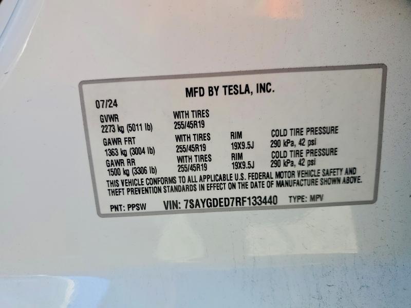 Aukcja sprzedaży 2024 Tesla Model Y, vin: 7SAYGDED7RF133440, numer aukcji: 72608235