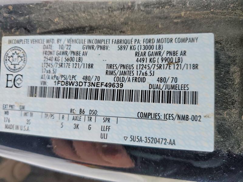 98187045 :رقم المزاد ، 1FD8W3DT3NEF49639 vin ، 2022 Ford F350 مزاد بيع