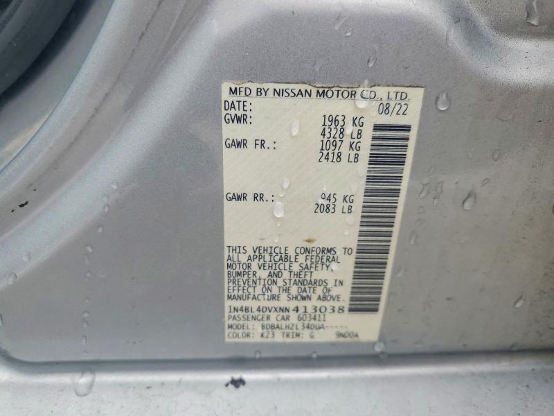 2022 Nissan Altima მანქანა იყიდება აუქციონზე, vin: 1N4BL4DVXNN413038, აუქციონის ნომერი: 99532525