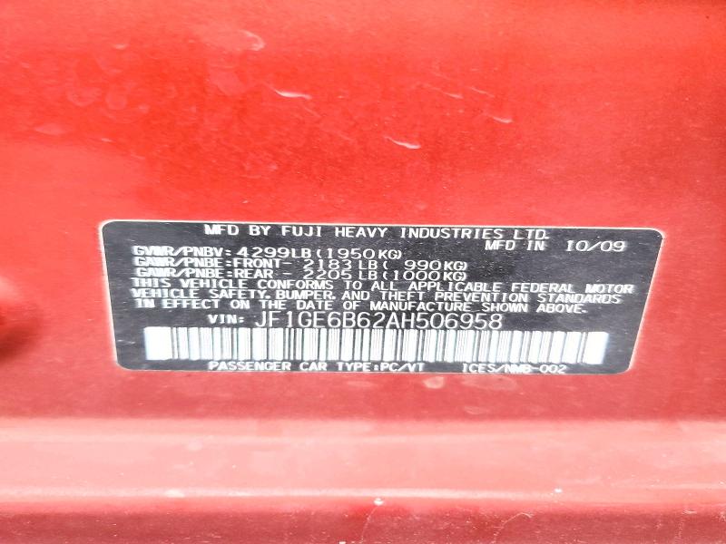 Aukcja sprzedaży 2010 Subaru Impreza 2., vin: JF1GE6B62AH506958, numer aukcji: 98966295