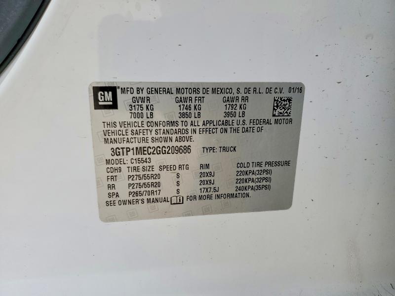 74076055 :رقم المزاد ، 3GTP1MEC2GG209686 vin ، 2016 Gmc Sierra C15 مزاد بيع