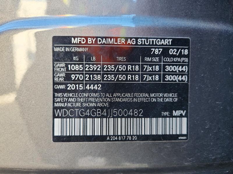 Aukcja sprzedaży 2018 Mercedes-benz Gla, vin: WDCTG4GB4JJ500482, numer aukcji: 74284985