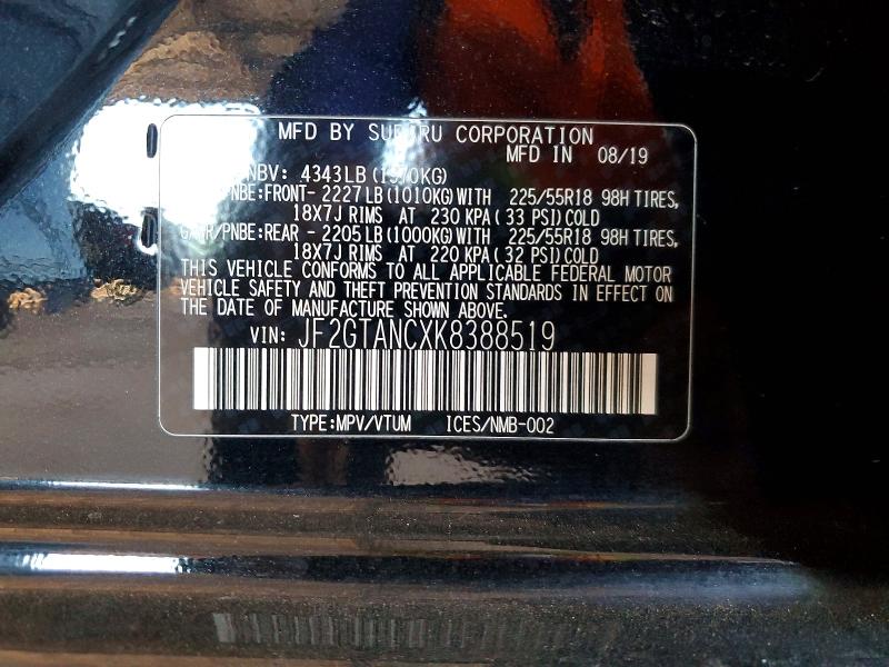 2019 Subaru Crosstrek მანქანა იყიდება აუქციონზე, vin: JF2GTANCXK8388519, აუქციონის ნომერი: 98466265