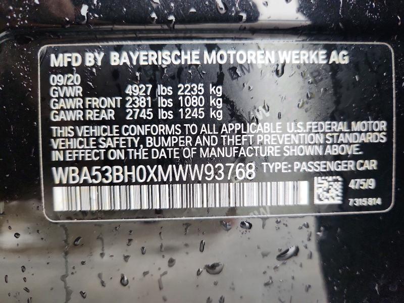 2021 Bmw 530 მანქანა იყიდება აუქციონზე, vin: WBA53BH0XMWW93768, აუქციონის ნომერი: 73531775