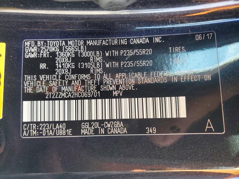 98702485 :رقم المزاد ، 2T2ZZMCA2HC069701 vin ، 2017 Lexus Rx مزاد بيع